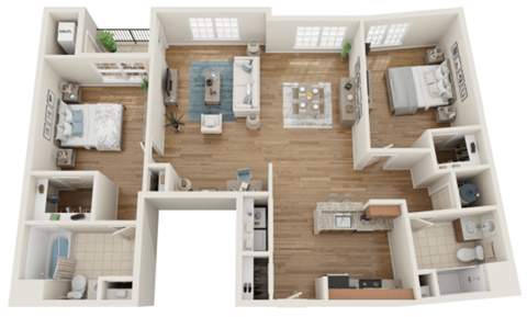 Floor plan for 2 beds, 2 baths, 1350 sqft